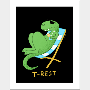 Dramabite T-Rest T-Rex Cute TRex Relax Holiday Beach Dinosaur Dino Funny Posters and Art